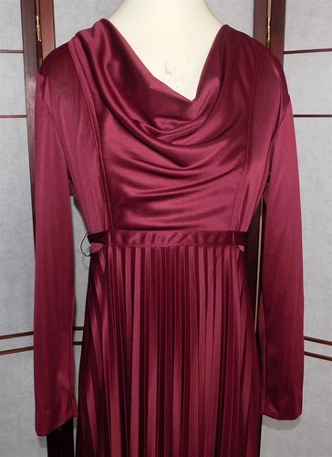 Vintage Womens Dress 15 Large Burgundy Red Midi Drape Neck Long Sl Party USA - Picture 3 of 8