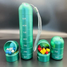 Pill Box Metal Medicine Dispenser Case Weekly Tablet Organizer Container 7 Day