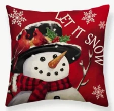 SNOWMAN Whimsical Winter Christmas Linen Throw Pillow Cover Holiday Home Decor
