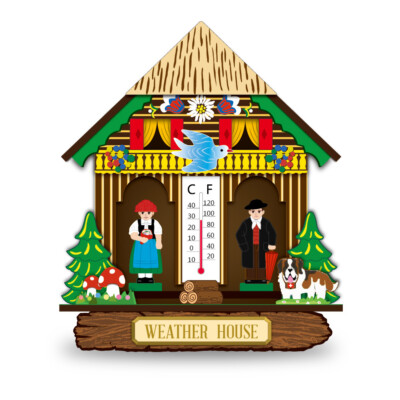 Wetterhaus Schwarzwald Haus mit Mann und Frau Wettervorhersage Temperatur MDF DE