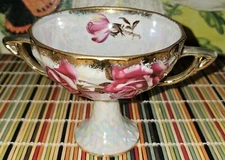 Royal Sealy Lusterware Rose Japan DualHandle Pedestal Cup Buy Lot SeeDescription