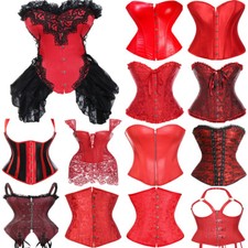 Sexy Party Bustier Corset Red Burlesque Basque Lace up Rouge Fancy Dress Shaper