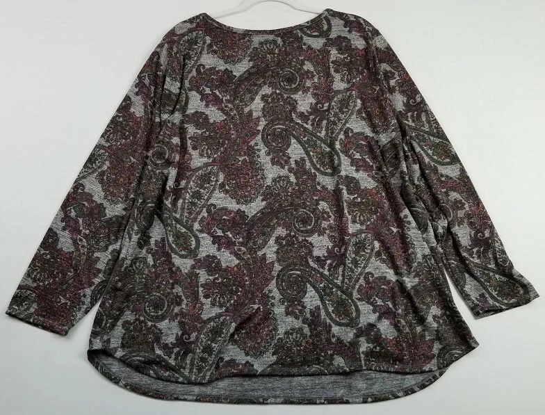 Basic Editions футболка женщин 3 X плюс пейсли экипажа длинные рукава эластичной футболка Топ - Изображение 3 из 4