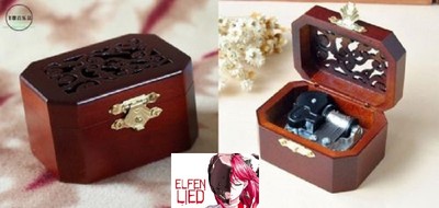 CLASSIC OCTAGON WOOD WIND UP MUSIC BOX :  Elfen Lied - Lilium
