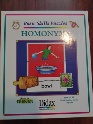 Basic Skills Homonyms Self-Matching Puzzles Didax Hands On Phonics NEW Ages 3 UP
