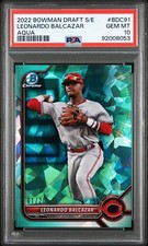 2022 Bowman Chrome Draft #BDC-91 Leonardo Balcazar Aqua Sapphire /20 PSA 10 GEM
