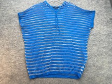 Ans Shirt Size M/L Blue Silver Metallic Hoodie Dolman Sheer Stretch Pullover