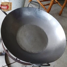 Woks and Stir Fry Pans 14 Inch Hand Hammered Cantonese Flat Bottom Carbon Steel 