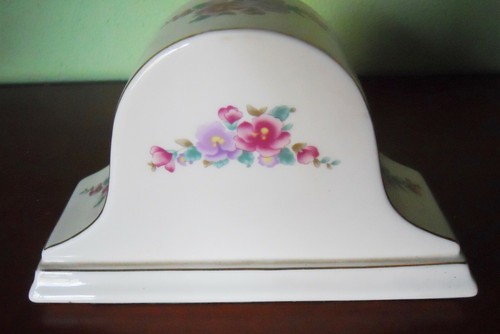 VTG Godinger Mantel Clock Porcelain Cream & Multi color Floral Design Gold Trim - Picture 6 of 10