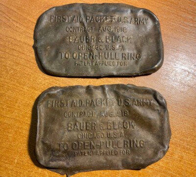 WW1 Top Cover Of FIRST AID PACKET 1918 US NAVY SEALED BAUER & BLACK RARE 2 pice
