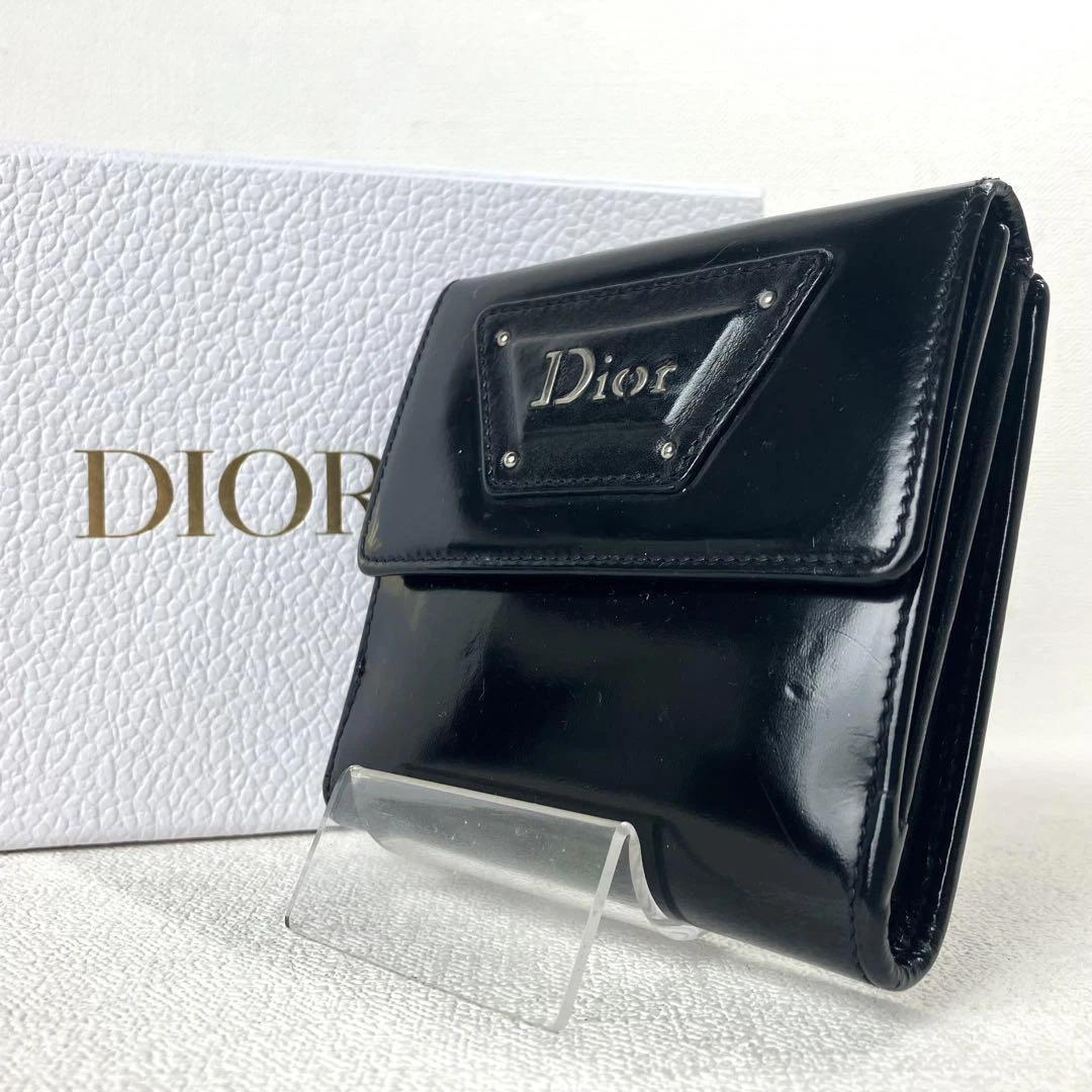 Christian Dior Portefeuille Bifold Cuir Brillant TrotteurCompact,