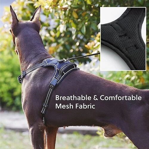 DOG HARNESS REFLECTIVE ADJUSTABLE DOG VEST with HANDLE Black Large 44-79 Pounds