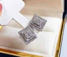 2.00Ct Round Cut Lab Created Diamond Cluster Stud Earrings 14K White Gold Plated