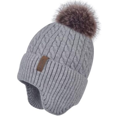  Women's Knitted Warm Beanie Winter Hat, Cashmere Inner Layer, One Size Grey