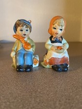 Vintage Ceramic Hummel Style Boy  Girl Salt  Pepper Shakers Made in Japan