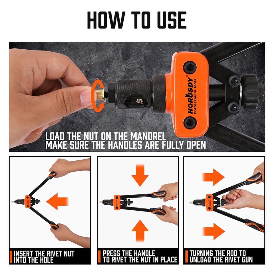 Kit de pistola de rebite 14"" ferramenta de ajuste de rosca porca setter porca sert métrica 70 peças - Imagem 4 de 4