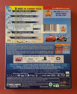 Disney Pixar Cars 2 3D (Blu-ray 3D/2D/DVD, 5-disc, 2011) w