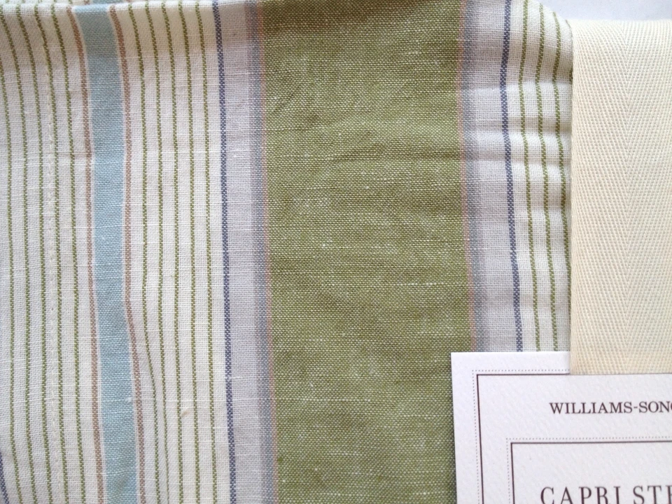 Williams Sonoma Capri Stripe Place Mats Sage Green Linen Cotton Set of 4 - Image 3 of 4