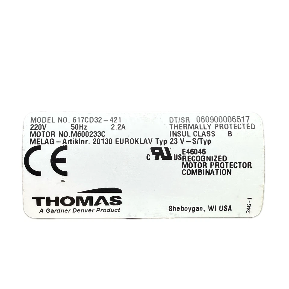 Thomas 617CD32-421 Bomba de Vacío Compresor de Vacío 220V 50Hz 2.2A - Imagen 4 de 4