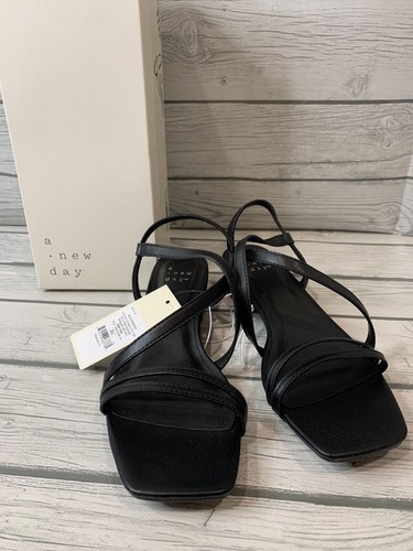 Women's Sandals 6.5 Meadow Thin Strap Low Block Heel Sandals - A New Day  Black 829576484010 | eBay