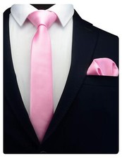 Wedding Slim Tie and Pocket Square Set For Men Solid Light Pink Ties Skinny N...