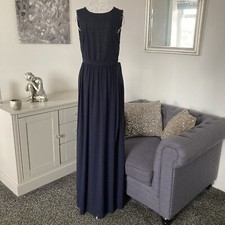 TFNC Navy Chiffon Round Neck Sleeveless Deep Cowl Back Tie Waist Maxi Dress 12
