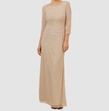 Adrianna Papell Women's Beige Sequin Embellished 3/4 Sleeve Gown Dress Size 14