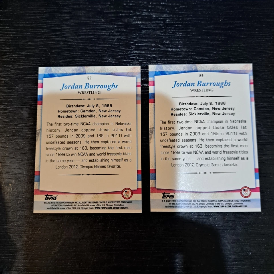 2012 Topps US Olympic Team BRONZE Jordan Burroughs #85 Rookie RC - Image 2 of 2