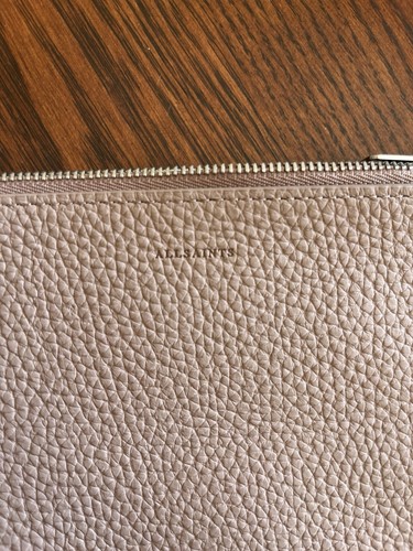 AllSaints Beige Pebbled Leather Zipper Pouch
