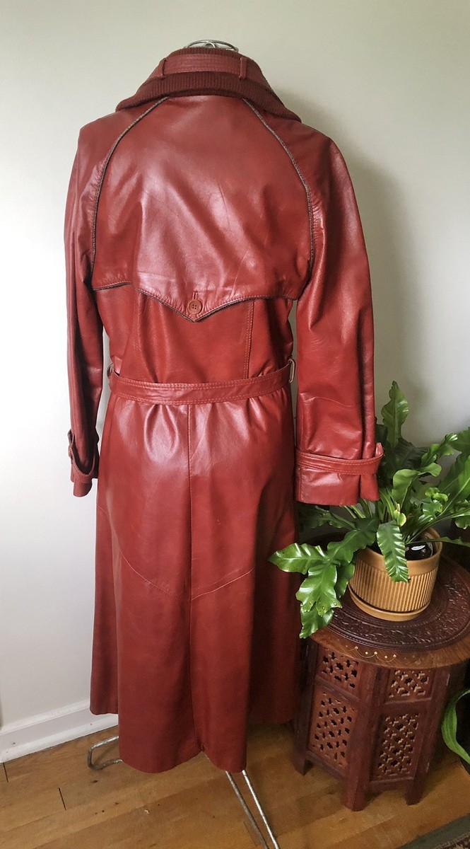 70's Red Orange Leather Trench Coat | eBay