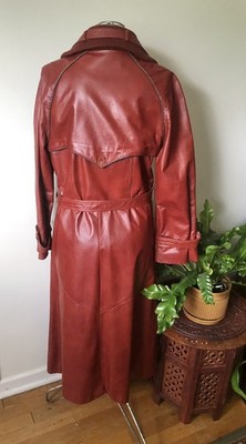 70's Red Orange Leather Trench Coat | eBay