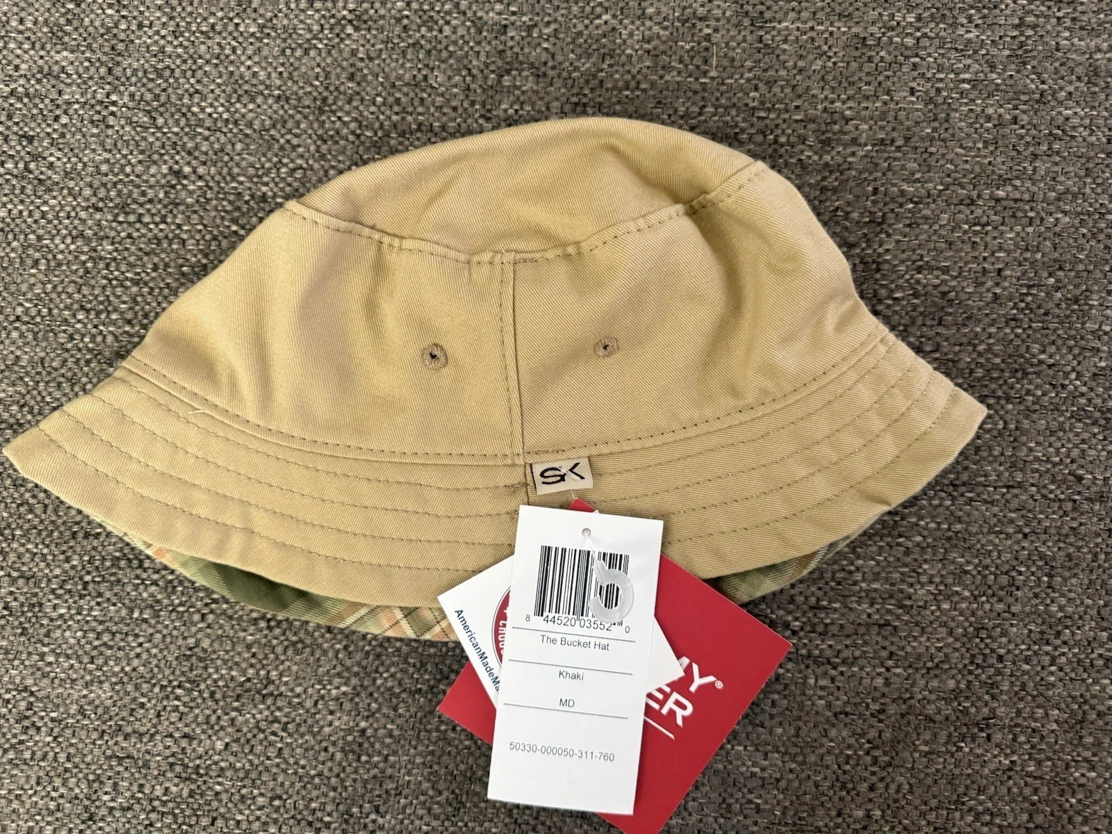 NEW Stormy Kromer Khaki Tan Canvas Bucket Hat, 2” Brim, Medium, Made In the USA