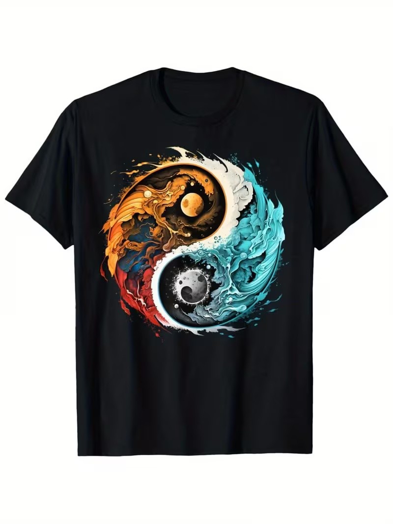Colorful Taoism Yin Yang Splash on Zen Taiu Yin Yang T-Shirt