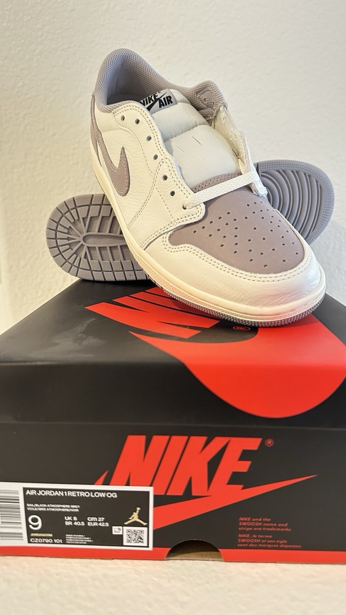 Size 9 - Air Jordan 1 Retro OG Low Atmosphere Grey Sail Black