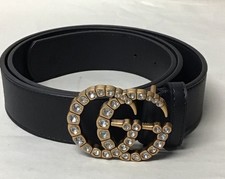 Gucci Extra Wide Calfskin Crystal Double G Waist Belt SZ 110/44  READ 