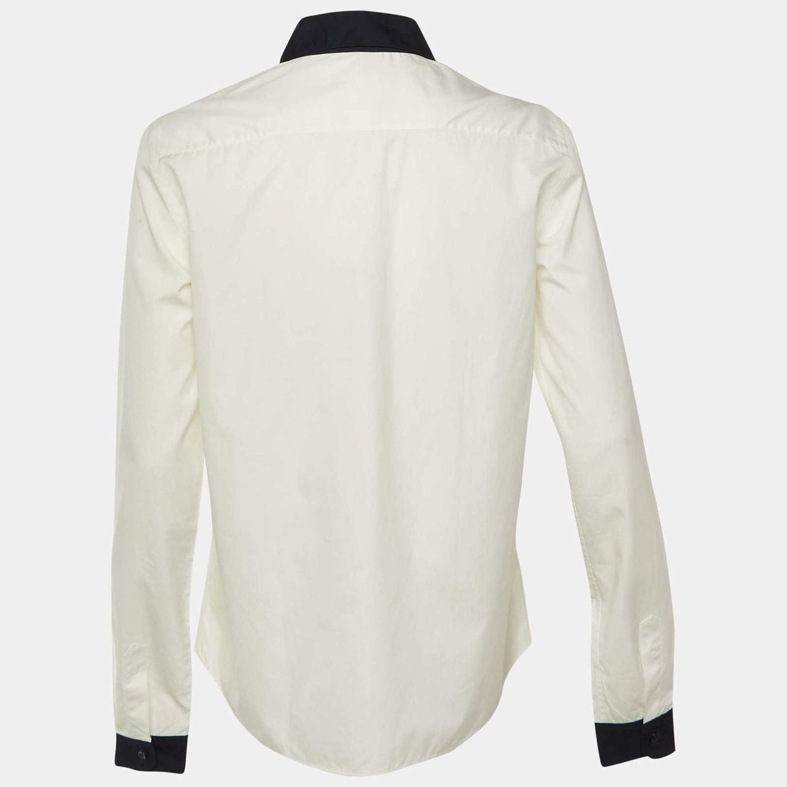 Prada WhiteNavy Cotton Long Sleeve Shirt M thumbnail 2
