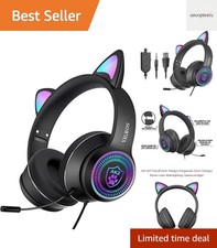 Cat Ear Gaming Headphones Wired AUX 3.5mm with LED Light, Flashing Stereo Gam...