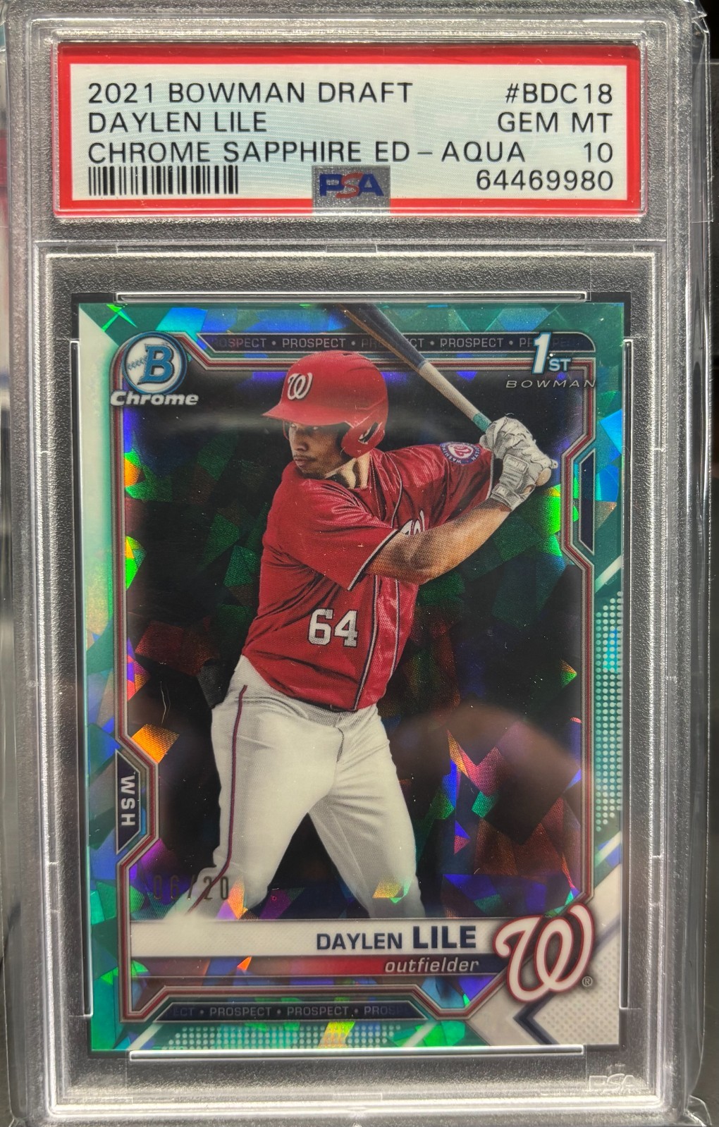 2021 Bowman Draft Chrome - Daylen Lile #BDC-18- Sapphire Aqua - 6/20 PSA 10