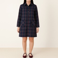 Uniqlo Navy Maroon Plaid Flannel Swing Oversized Shirt Dress Women’s Size Large