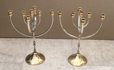 GOLD & SILVER PLATED “JERUSALEM” MENORAH SEVEN BRANCHED CANDELABRUM JEWISH
