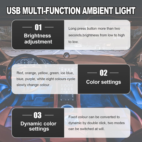 2PCS USB Type C LED Ambient Light, 8 Colors RGB Dynamic Atmosphere Lamp Car - 第 5/12 張圖片
