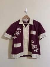 Bode New Moonflower Applique Button Up Shirt Maroon Cream Small Medium