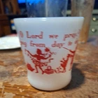 Vintage Anchor Hocking Fire King Milk Glass Mug Red Prayer Silhouette USA