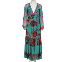 Farm Rio Womens Turquoise Maxi Dress Size Small Viscose Turquoise Red Ruffle