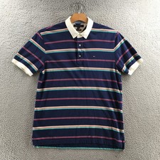 Tommy Hilfiger Mens Polo Shirt XL Blue Cotton Custom Fit Collar Striped Pullover
