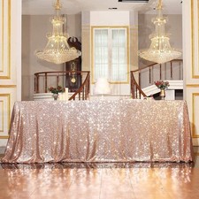 60x120 Rose Gold Sequin Tablecloth Rectangle High-Density 3mm Stitched Sequin...