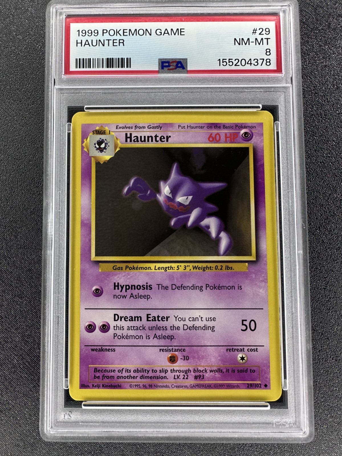 1999 POKEMON BASE SET UNLIMITED #29 HAUNTER PSA 8 NEW SLAB!