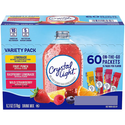Crystal Light Powdered Drink Mix Variety Pack, 60 ct. (NO SHIP TO CA STATE)