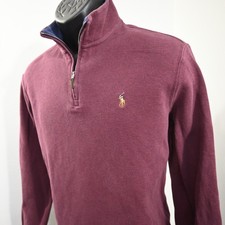 Polo Ralph Lauren 1/4 Zip Sweater Burgundy Estate Rib Long Sleeve Mens Medium