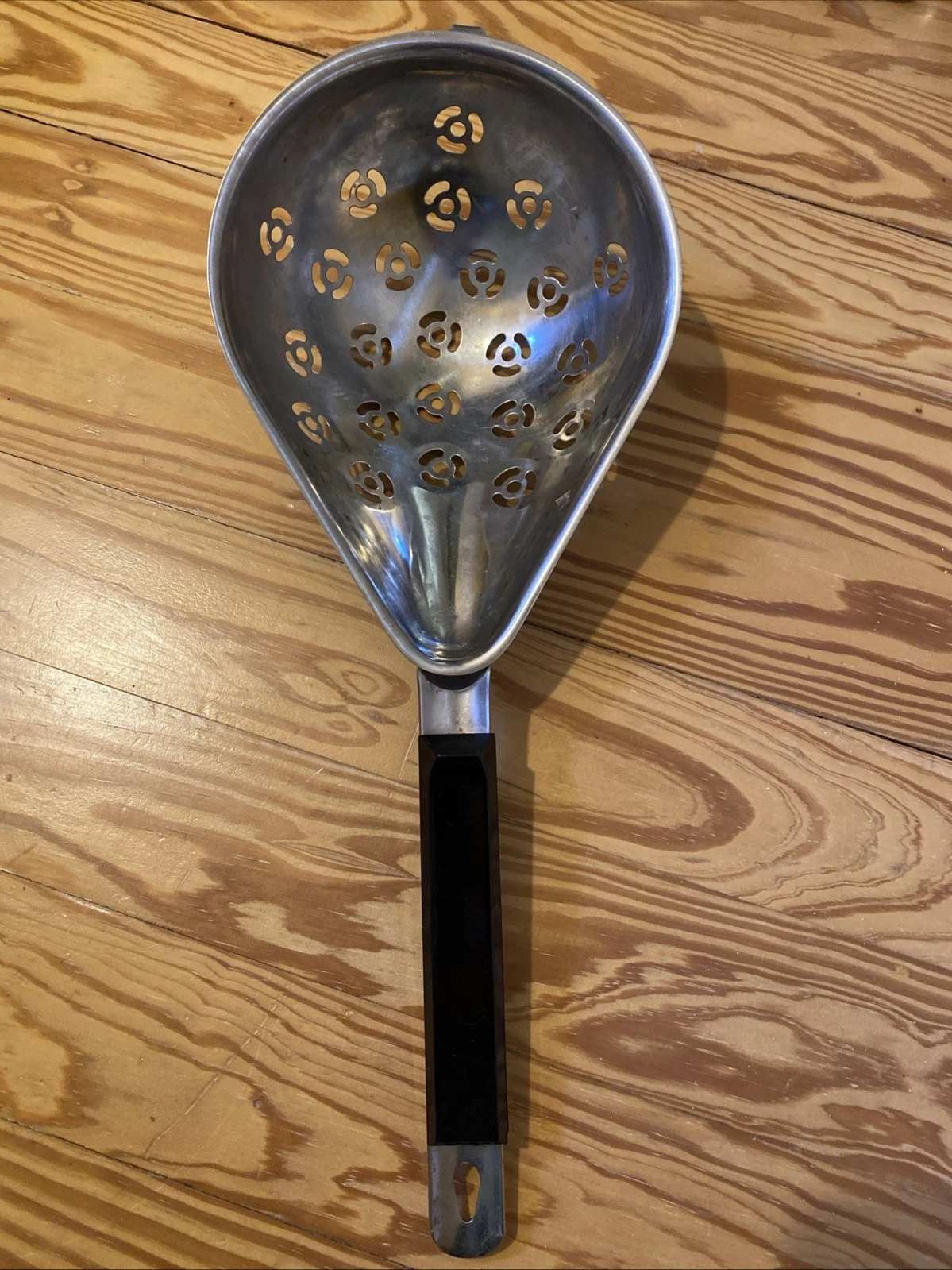 Vintage Aeternum 17" Stainless Steel Spoon Strainer Black Handle Italy